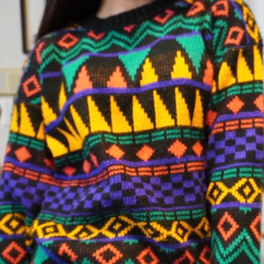 croquet clue 80s style knit geometry colorful rainbow sweater size small